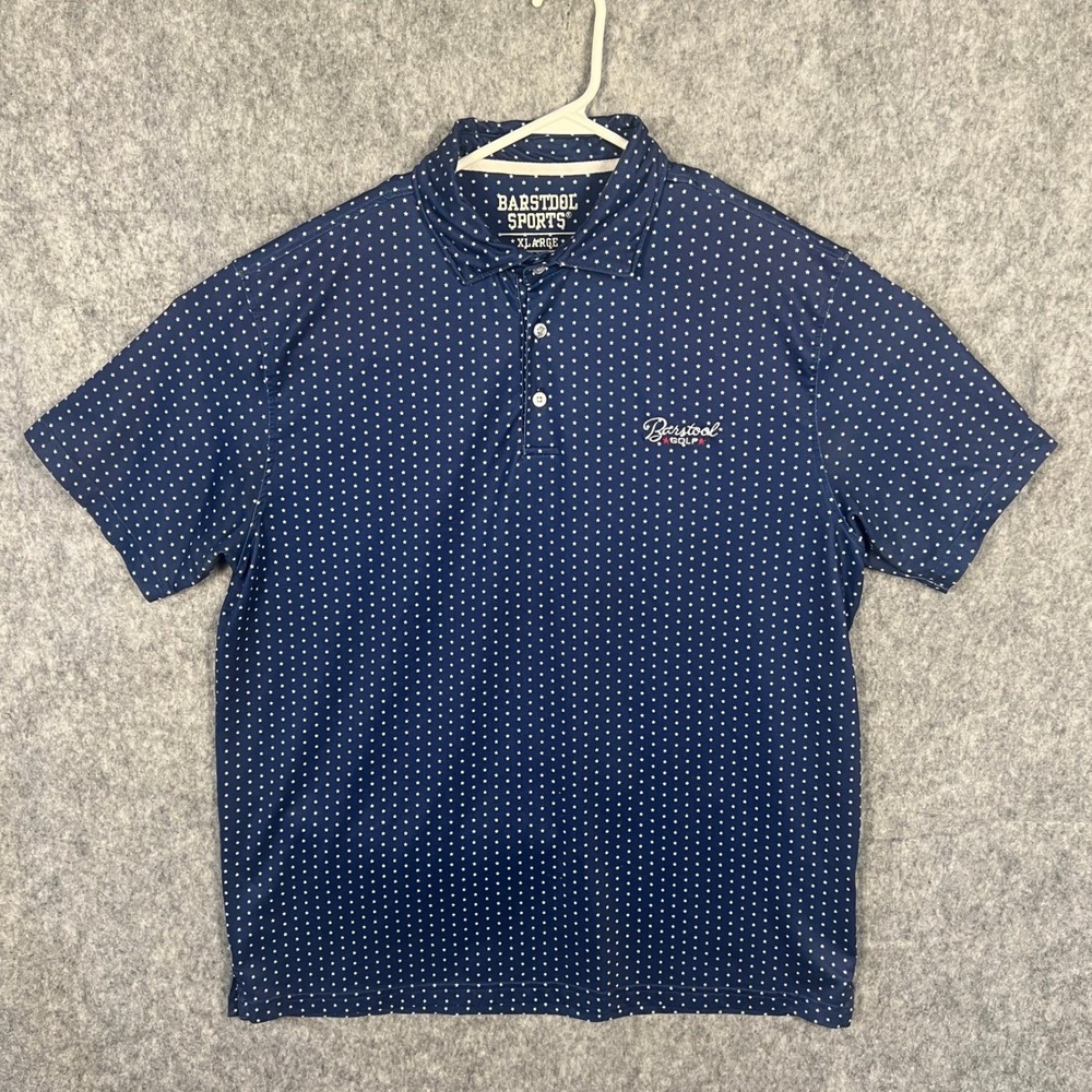 Barstool Sports Golf Polo Shirt Men's XL Navy Blue White Star‎ Print Performance